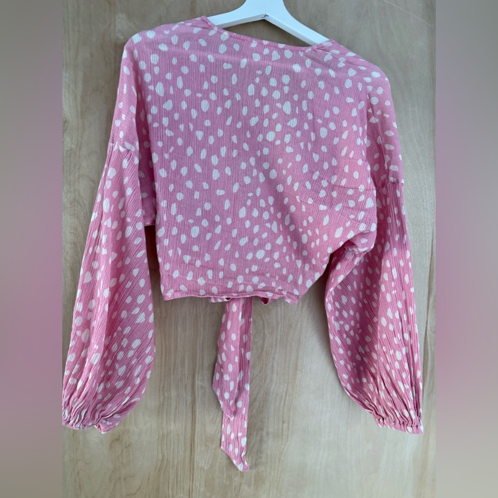Anthropologie Pink Polka Dot Tie-Front Blouse - Picture 15 of 15